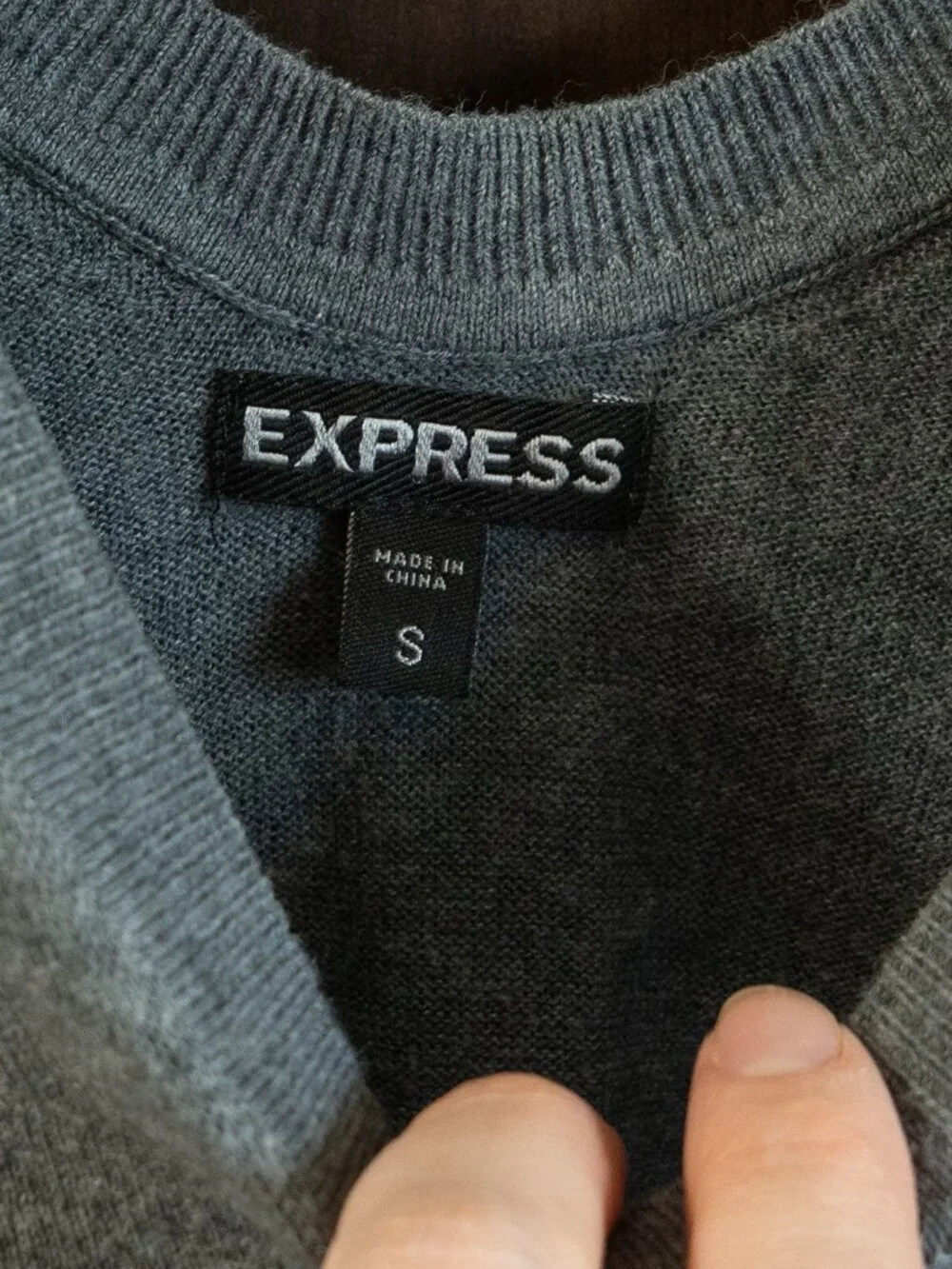 Express Slouchy Cotton Top Heather Grey Off Shoulder Deep Vee Minimal Effortless